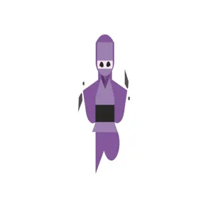 Gedetailleerd overzicht van het paarse ninja grafische ontwerp met strakke geometrische vormen.