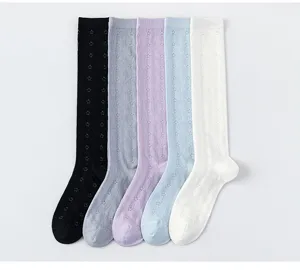 Cute mesh knee high socks for women, breathable cotton spring summer thin long socks