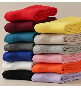Colorful solid color knee high socks cotton casual long stockings for women autumn daily wear