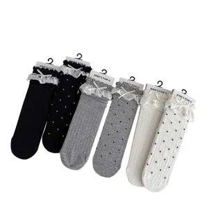 Damen spitze schleife punkte mittelsocken süßer ballett stil baumwolle rüschen socken