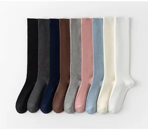 Combed cotton ribbed knee high socks, solid color casual long socks, multi-color options available.