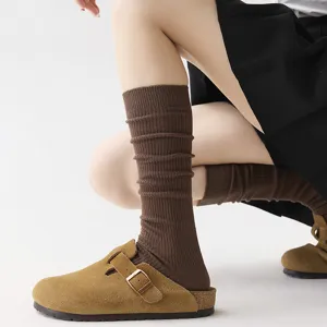 Combed cotton ribbed knee high socks for women solid color casual long socks view