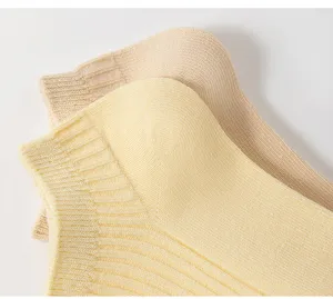 Gros plan sur des chaussettes en tricot côtelé style vintage pour femmes beige.