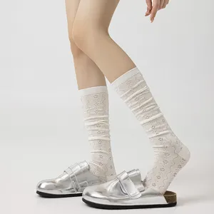 Japanese style mesh stacking socks for women, breathable cotton mid-calf long socks for spring.