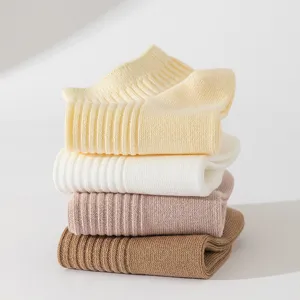 Chaussettes courtes côtelées unies pour femmes lot printemps été coton décontracté blanc beige