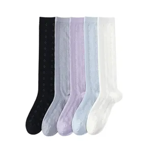 Women cotton mesh knee high socks Japanese style cute ballet long stockings multi color pack
