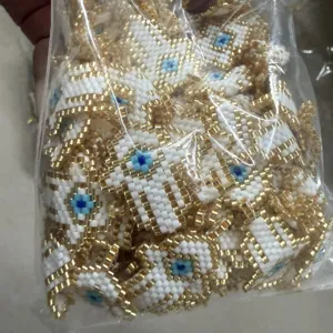 Ciondoli in Vetro Miyuki Intrecciati Mano di Hamsa Malocchio per Creazione Gioielli Fai-da-te Bracciale Collana Accessori