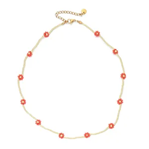 Boho seed bead daisy choker necklace for women aesthetic trendy cute floral jewelry
