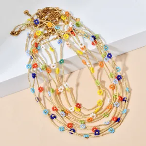 Handmade Bohemian Daisy Glass Seed Bead Necklace For Women Simple Floral Choker Jewelry Beach Vacation Gift Accessory