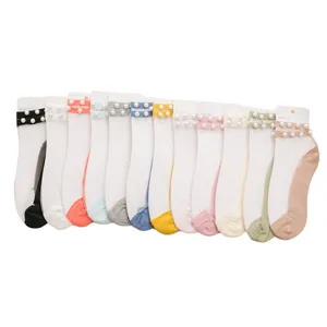 Sommer dünne transparente Kristallseide Damen Socken mit Perlen Spitzenbesatz Bunte Set