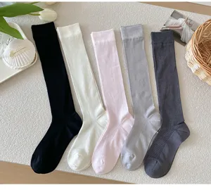 Knit long socks solid color high tube stockings casual daily wear spring autumn fashion socks