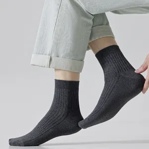 Herren Business gerippte Baumwolle Mittelsocken einfarbig atmungsaktiv Alltag Freizeit
