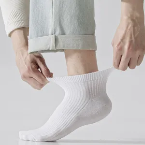 Calcetines cortos blancos de canalé para hombre, calcetines algodón verano cortos