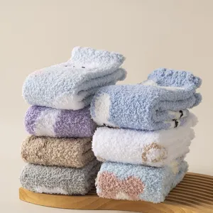 Cute fuzzy plush sleep socks for women winter warm thick cute cartoon home floor socks