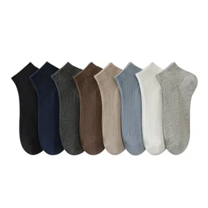 Set de calcetines cortos de algodón para hombre, calcetines tobilleros lisos acanalados, cómodos.