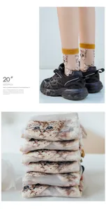 Transparente Glasseide Damensocken mit niedlichen Katzenmustern, dünne atmungsaktive Socken.