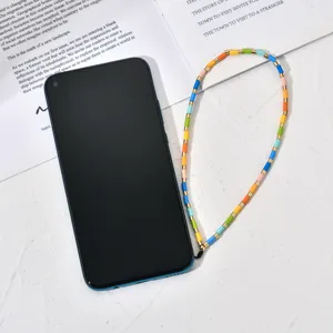 Kleurrijke kralen telefoonkoord lanyard met gouden afstandsralen voor mobiele telefoon sleutels