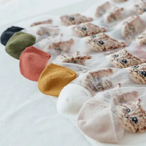 Süsses Katzenmuster transparente Glasseide Damen Mittelsocken Sommer dünne Socken