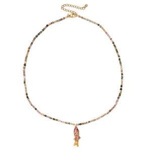 Chic collana girocollo con perline colorate e ciondolo pesce retro gioielli donna