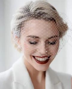 Velo da sposa bianco gabbia per uccelli rete con strass accessorio capelli matrimonio.