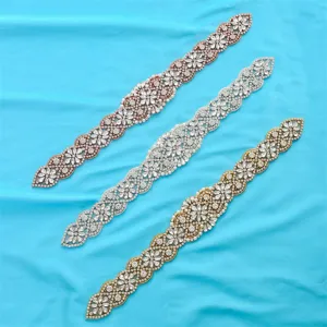 Exquisite rhinestone applique bridal belt crystal trim sparkling DIY wedding dress decor.