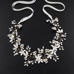 Handmade bridal hair vine with pearls crystals and gold wire for wedding party headpiece