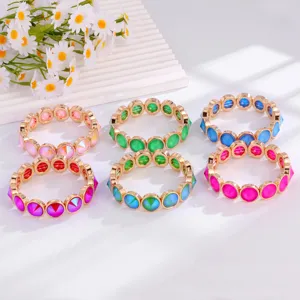 Colorful crystal stretch bracelets set, stylish multi-color beaded fashion jewelry.