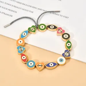 Cuentas de abalorios de mal de ojo esmaltadas de colores pulsera aleación detalles