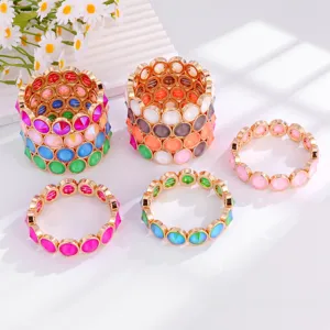 Colorful stretch crystal beaded bracelets set gold tone stackable fashion jewelry accessories for women