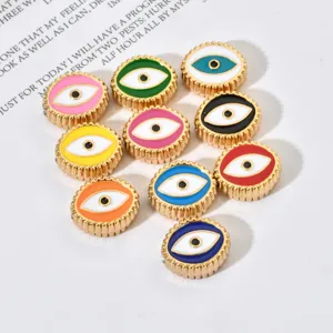 Cuentas de metal esmaltado de mal de ojo colorido grandes dijes de agujero para pulseras de bricolaje.