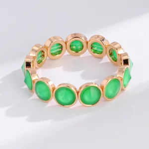 Elegant Gold-Tone Green Crystal Elastic Link Bracelet For Women Fashion Jewelry Gift
