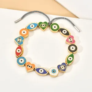 Pulsera de dijes de mal de ojo colorido ajustable abalorios de aleación joyería de muñeca