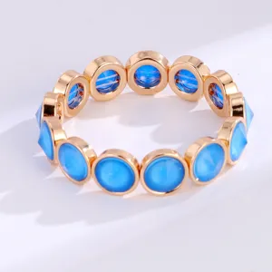 Elegant gold-tone blue crystal stretch bracelet fashion jewelry for women daily wear gifts
