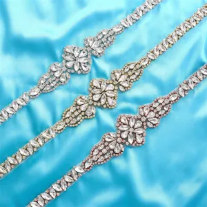 Exquisite rhinestone crystal bridal belt appliques in three colors for wedding dress.