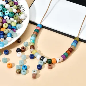 Bunte große Loch Stein Glasperlen DIY Halskette Armband Handwerk Zubehör 10 Stk.