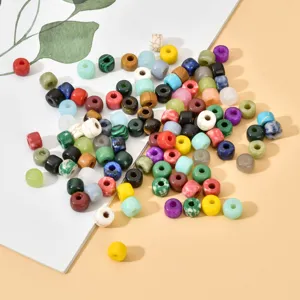 Bunte Stein- und Glasperlen mit grossem Loch für DIY Armbänder und Halsketten, 10 Stück.