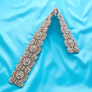 Elegant Bridal Rhinestone Applique Patch For Wedding Dress Belt Trim Sparkly Crystal Pearl Sash Accessory
