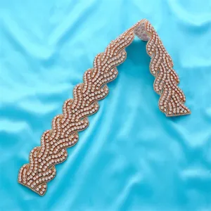 Rose gold rhinestone trim detail, sparkling crystal applique for wedding dress sash bridal belt.