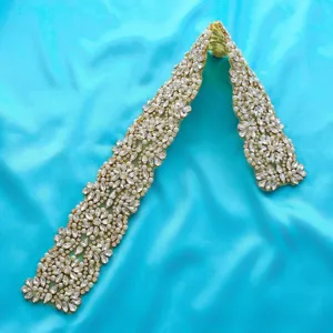 Exquisite rhinestone pearl bridal belt applique wedding dress decorative accessory sparkling patch.