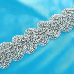 Stunning bridal rhinestone belt applique for wedding dresses, sparkling crystal waistbands.