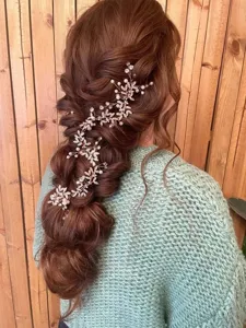 Bridal hair vine crystal pearl wedding hair accessory for women braided hair styling detail