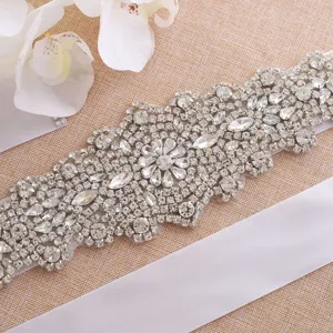 Stunning silver rhinestone bridal belt for wedding dress sash with brilliant crystal jewels.
