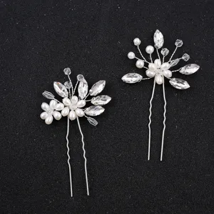 Handmade Bridal Hair Fork Crystal Pearl Wedding Hair Accessories Alloy Rhinestone Hair Jewelry For Women