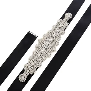 Silver rhinestone bridal belt wedding dress sash hand-sewn crystal waist accessory