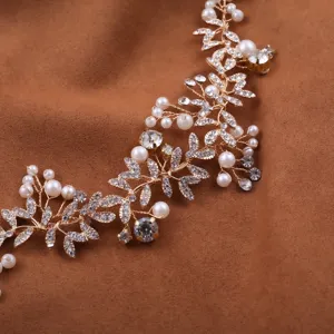 Bridal hair vine rhinestone pearl headband wedding hair accessories for women elegant alloy