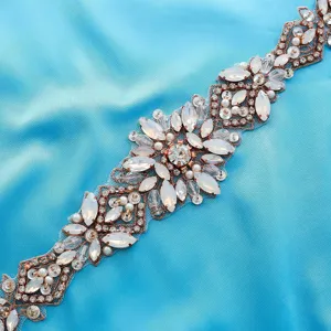 Exquisite rhinestone bridal belt applique detail, sparkling crystal wedding dress accessory