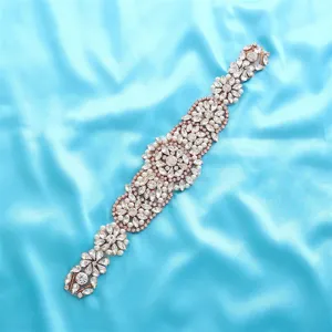 Bridal Rhinestone Applique Belt Wedding Dress Crystal Pearl Trim Sash Sewing Accessories for Women Evening Gown