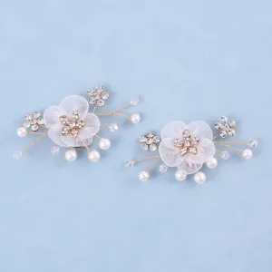 Abnehmbare Braut Schuhclips mit Mesh Blumen, Perlen und Strass für elegante Damenschuhe.