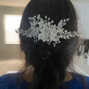 Braut Haarkamm Handgemachte Keramik Blume Silber Blatt Haarschmuck Fur Hochzeit Deko