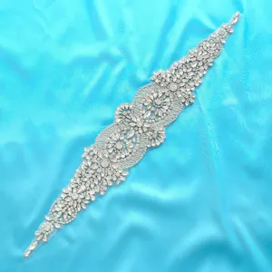 Bridal crystal rhinestone appliqué wedding dress belt sash sparkling DIY trim accessory